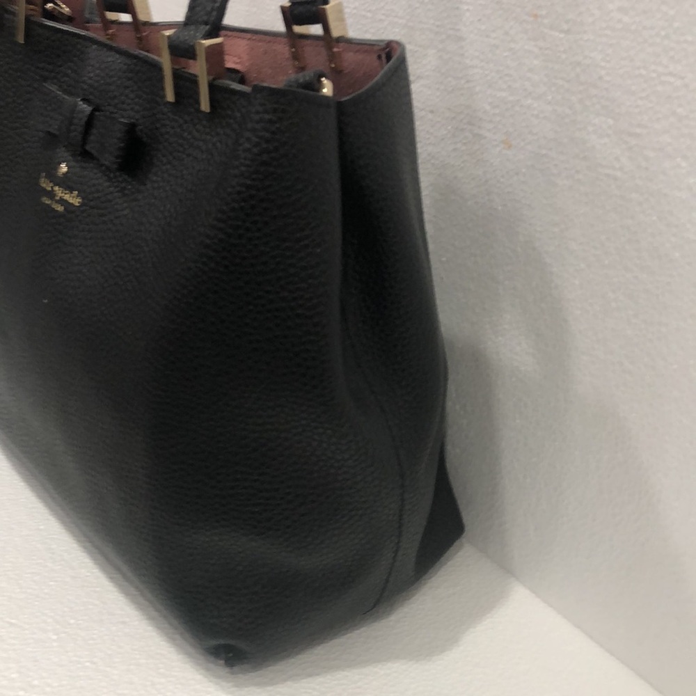 Kate Spade Black Pebble LeatherTote with Bow Accent-EUC - Picture 3 of 11